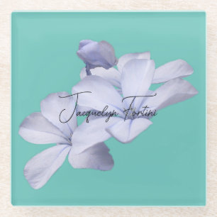 Floral Elegant Minimalist Calligraphy Lithograph Glass Coaster