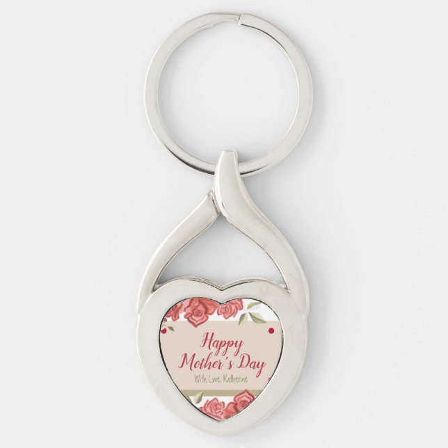 Floral Elegant Modern Keepsake Happy Mothers Day Key Ring (Front)