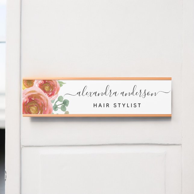 Floral Elegant Modern Watercolor Pastel Blush Pink Door Sign (Creator Uploaded)