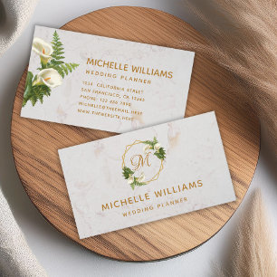 Floral Elegant Monogram Gold Calla Lilies Marble Business Card