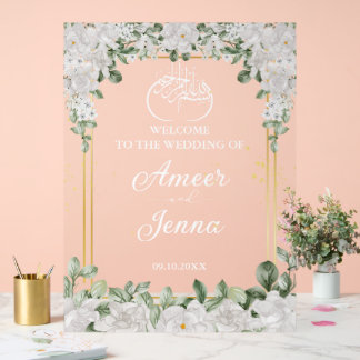 Floral Elegant Muslim Islamic Wedding Entrance Acrylic Sign