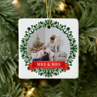 Floral Elegant Our First Christmas as Mr & Mrs Ceramic Ornament