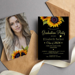 Floral elegant PHOTO chic graduation party Invitation