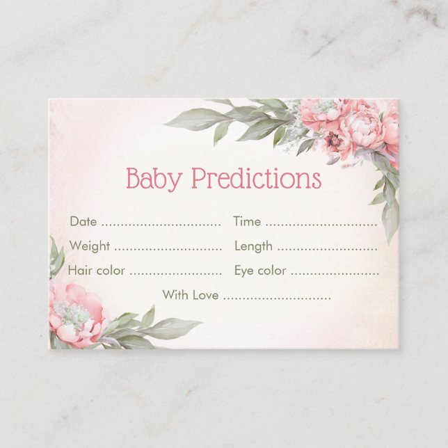 Floral Elegant Pink Baby Shower Baby Predictions Enclosure Card (Front)