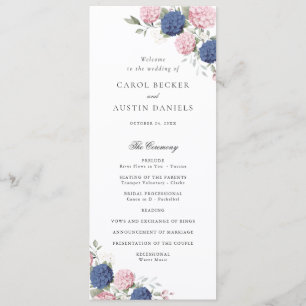 Floral Elegant Pink & Blue Hydrangea Wedding Program