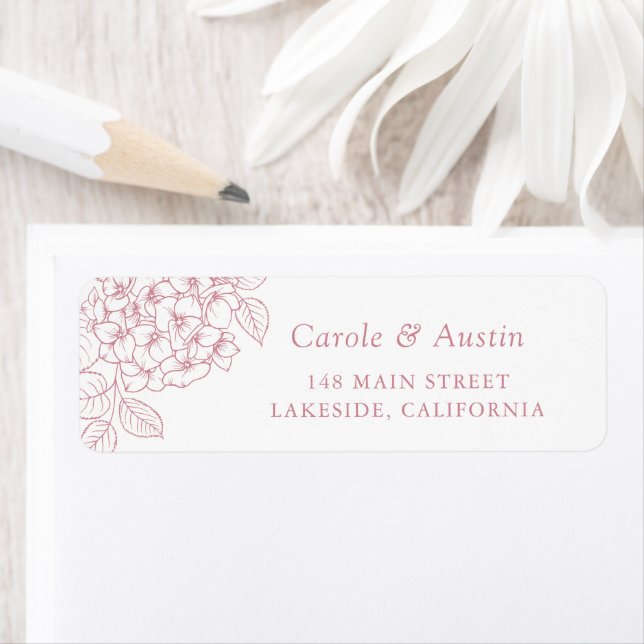 Floral Elegant Pink Hydrangea Address Return Address Label (Insitu)