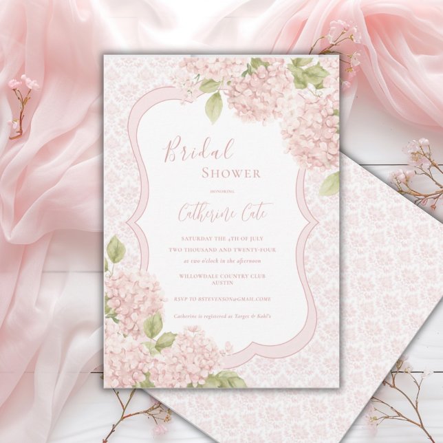 Floral Elegant Pink Hydrangea Bridal Shower  Invitation (Creator Uploaded)