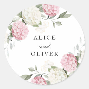 Floral Elegant Pink Hydrangea Greenery Envelope Classic Round Sticker