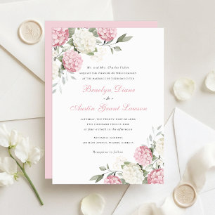 Floral Elegant Pink Hydrangea Greenery Wedding Invitation