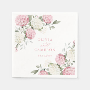 Floral Elegant Pink Hydrangea Greenery Wedding Napkin