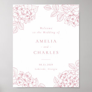 Floral Elegant Pink Hydrangea Wedding Welcome Poster
