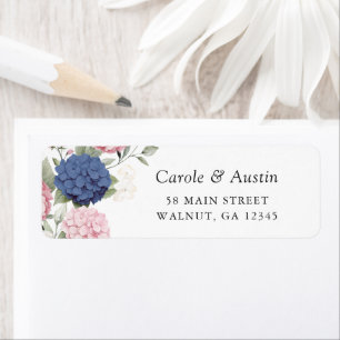 Floral Elegant Pink & Navy Blue Hydrangea Address Return Address Label