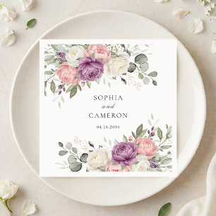 Floral Elegant Purple Blush Pink Greenery Wedding Napkin
