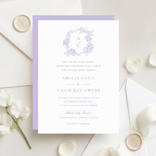 Floral Elegant Purple Hydrangea Crest Wedding Invitation