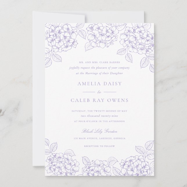 Floral Elegant Purple Hydrangea Frame Wedding Invitation (Front)