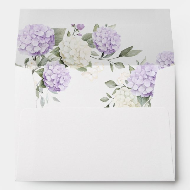 Floral Elegant Purple Hydrangea Greenery Wedding Envelope (Back (Bottom))
