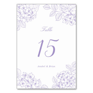 Floral Elegant Purple Hydrangea Wedding Table Number