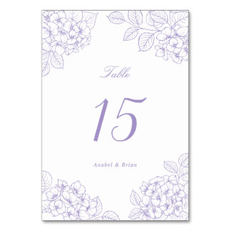Floral Elegant Purple Hydrangea Wedding Table Number