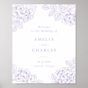 Floral Elegant Purple Hydrangea Wedding Welcome Poster