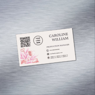 Floral Elegant QR Code Business Logo Magnetic Business Card