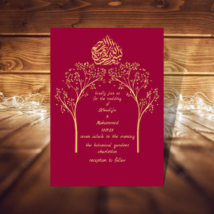 Floral elegant red muslim wedding  invitation