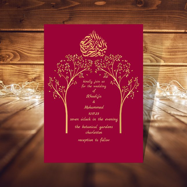 Floral elegant red muslim wedding  invitation (Creator Uploaded)
