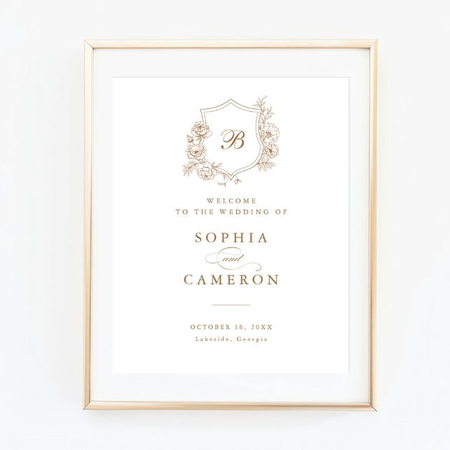 Floral Elegant Roses Monogram Crest Welcome Sign (Creator Uploaded)