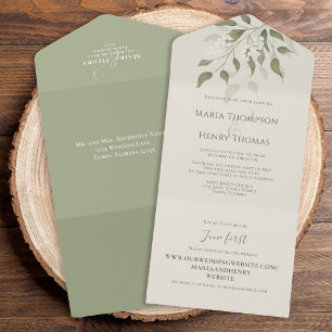 Floral Elegant Sage Green Greenery Foliage All In One Invitation