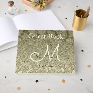 Floral Elegant Sage Green Ivory Monogram Wedding Guest Book
