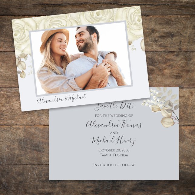 Floral Elegant Save the Date Wedding Photo (Wedding Save the Date Photo Card)