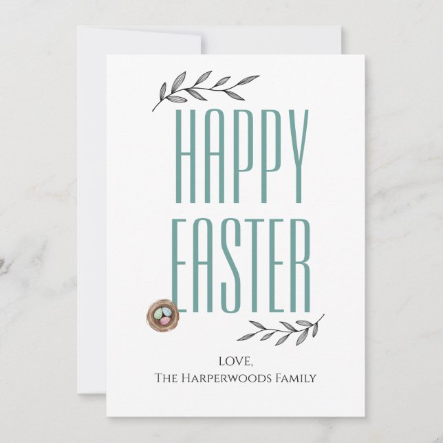 Floral Elegant Script Easter Family Easter Egg Holiday Card (Front)