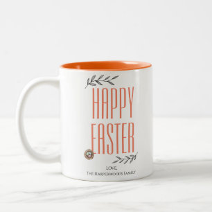 Floral Elegant Script Easter Family Easter Egg Two-Tone Coffee Mug