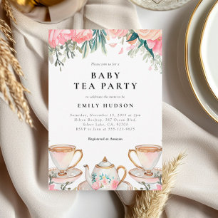 Floral Elegant Tea Party Baby Shower Invitation