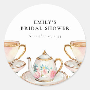 Floral Elegant Tea Party Bridal Shower Classic Round Sticker