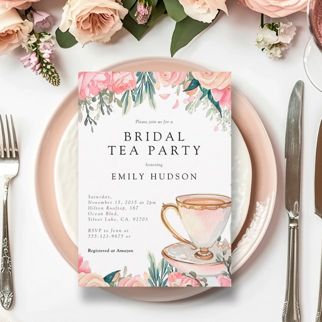 Floral Elegant Tea Party Bridal Shower Invitation (Creator Uploaded)