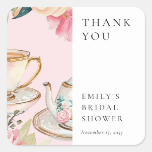 Floral Elegant Tea Party Bridal Shower Square Sticker