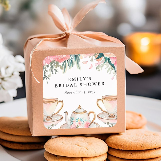 Floral Elegant Tea Party Bridal Shower Square Sticker (Creator Uploaded)