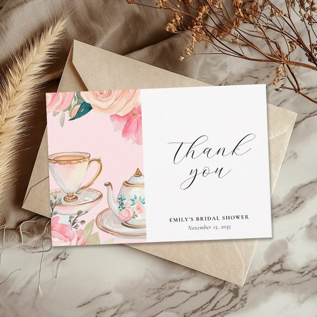 Floral Elegant Tea Party Bridal Shower Thank You Card (Creator Uploaded)