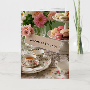 Floral elegant teacup queen of hearts foil greeting card