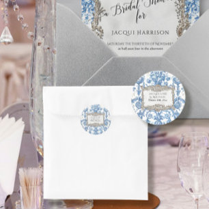 Floral Elegant Vintage Blue White Silver Bridal Classic Round Sticker