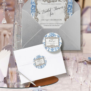 Floral Elegant Vintage Blue White Silver Thank You Classic Round Sticker