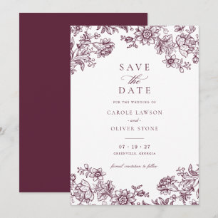 Floral Elegant Vintage Burgundy Save the Date Invitation