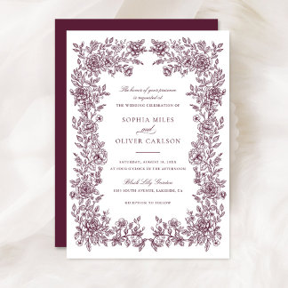 Floral Elegant Vintage Frame Wedding Invitation