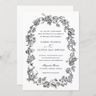 Floral Elegant Vintage French Roses Wedding Invitation
