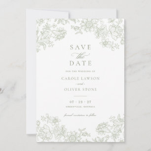 Floral Elegant Vintage Sage Green Save the Date Invitation