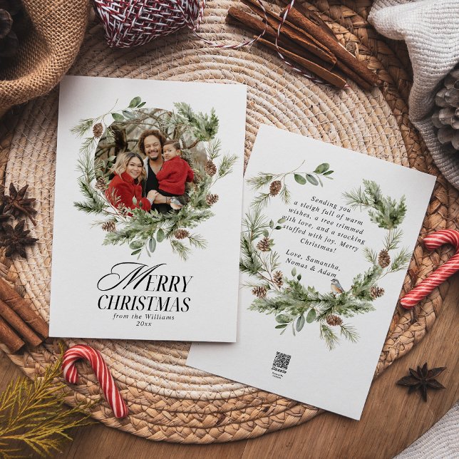 Floral Elegant Watercolor Merry Christmas Photo Holiday Card (Creator Uploaded)