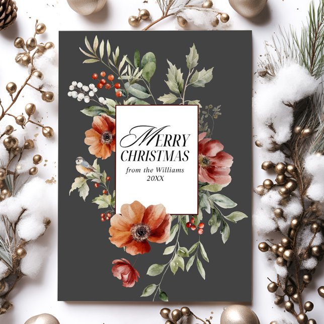 Floral Elegant Watercolor Merry Christmas Wishes Holiday Card (Creator Uploaded)
