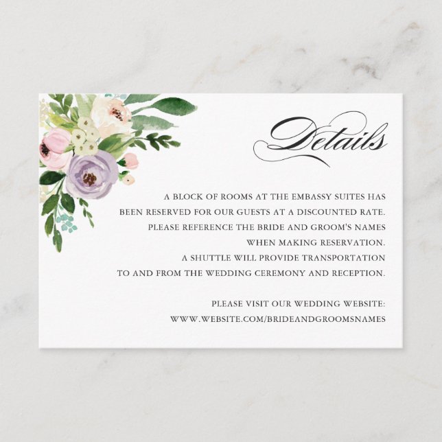 Floral Elegant Wedding Details Insert Card (Front)
