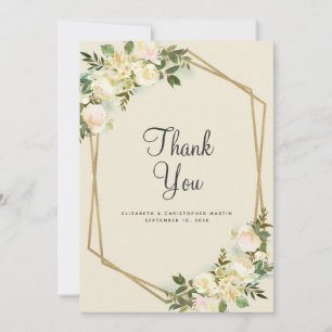 Floral Elegant Wedding Gold Frame Rose Watercolor Thank You Card