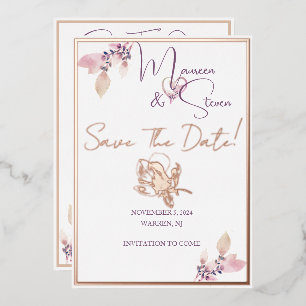 Floral Elegant White Save The Date Foil Card